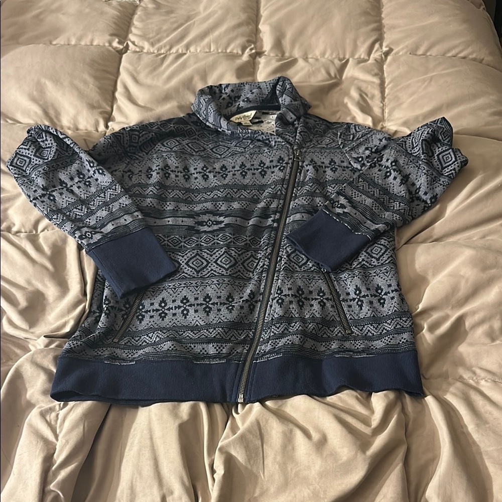 Blue Patterned Zip-Up Jacket